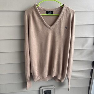 Vintage Christian Dior MONSIEUR V-Neck Tan Knitwear Sweater Size XL Preppy